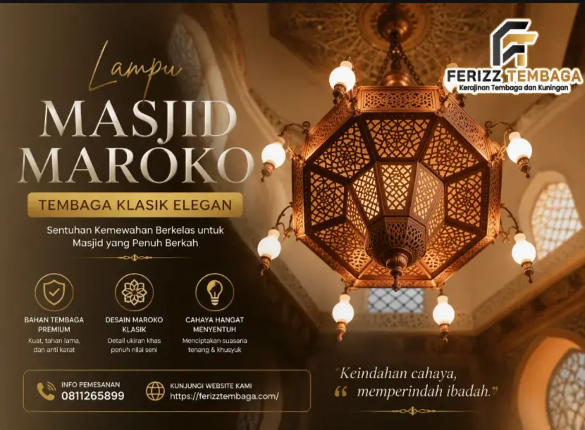 Lampu Masjid Maroko Tembaga Klasik Elegan